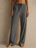 Women Plaid Elastic Drawstring Waist Wide Leg Lounge Pants