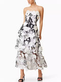 French Style Elegant 3D Embroidery Flowers  Strapless Dress for Lady