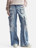 Korean Style Women's Wide Leg Cargo Ripped Denim Pants