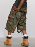 Men's Vintage Camouflage Distressed Ripped Design Cargo Shorts