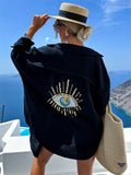 Evil Eye Sequin Embroidery Cozy Vacation Shirts for Women