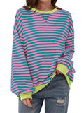 Women's Stylish Long Sleeved Striped Sweatshirts for Spring Autumn