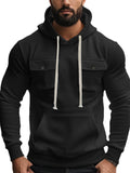 Men's Solid Color Casual Pullover Cargo Hoodies with Pockets