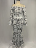 Women's Elegant Printed HIgh Waist Off-shoulder Asymmetric Hem Dress