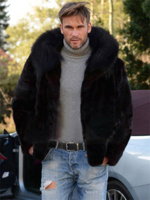 Men's Cool Trendy Hooded Black Faux Fur Coat
