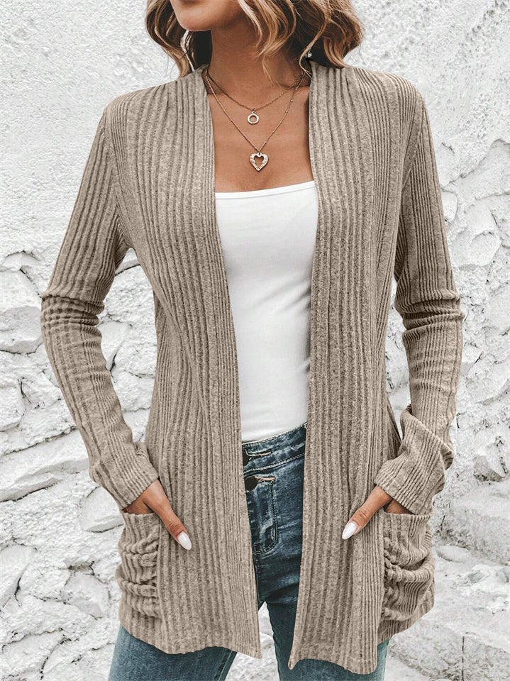 Women's Casual Solid Color Pockets Long Sleeve Cardigan Sweater