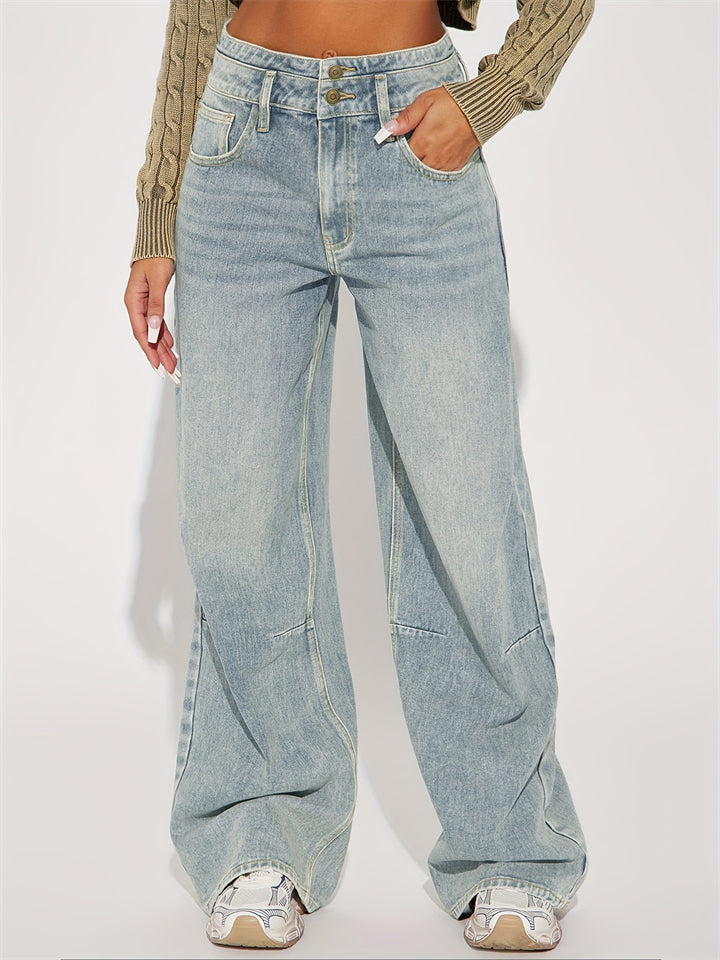 Women's Retro Casual High Rise Straight Leg Denim Pants