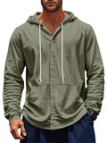 Men's Causal Linen Solid Color Button Up Hooded Shirts