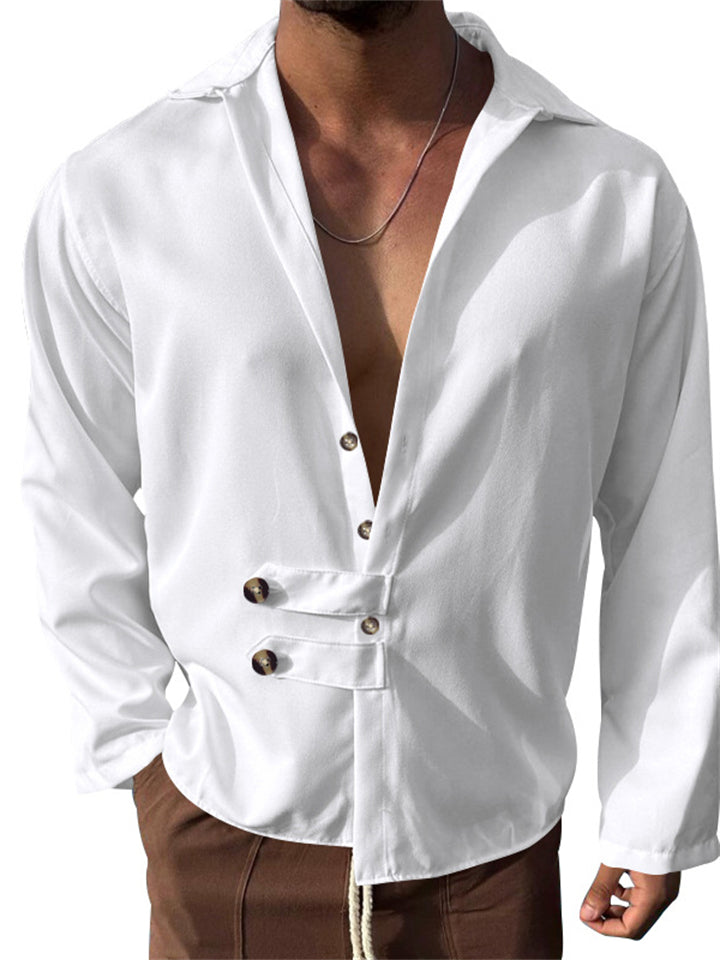 Men's Casual Lapel Button Up Long Sleeve Shirts
