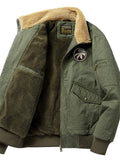 ‌ Men's Winter Warm Fleece Lined Vintage Bomber Jacket‌ with Patches