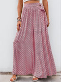 Summer Women's Holiday Style Print Tie-waist Wide Leg Pants