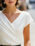 Female's Elegant White Sleeveless Back Zip V-Neck Pleated Blouse