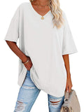 Women's Summer Candy Color Simple V Neck Short Sleeve Shirts