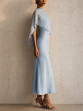 Womens Elegant Chiffon Capelet Overlay Wedding Guest Midi Dress
