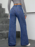 ‌Women's Streetwear Embellished 3D Floral Rhinestone Wide Leg Denim Pants