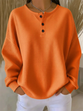 Women's Autumn Round Neck Waffle Solid Color Pullover Loose Long Sleeve Shirts