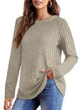 Female Knitwear Solid Ribbed Autumn Winter T-shirts