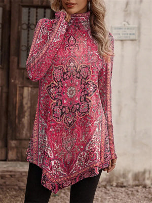 Ethnic Style High Neck Long Sleeve Casual Shirt for Women