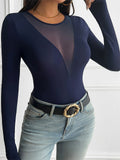 Women's Sexy Patchwork See-through V Neck Long Sleeve Undershirts