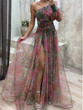 Women's Fashion Tulle Asymmetric Off Shoulder Split Dress