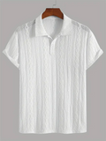 Men's Summer Hollow Argyle and Vertical Stripe Short Sleeve Polo Shirt‌s