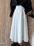 French Style Women's Solid Color A-line Pleated Maxi Skirt