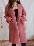 Women's Solid Color Pockets Knee Length Long Cardigan Sweater