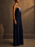 Women Black Lace V Neck Tie Back Wide Leg Summer Jumpsuit