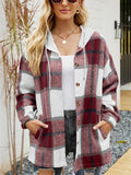 Women's Casual Plaid Long Sleeve Button Up Hooded Coat