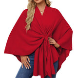 ‌Womens Elegant Cross Front Soft Poncho Sweater Shawl Wrap