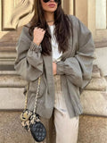 Women's Oversized Long Sleeve Zipper Bomber Coat