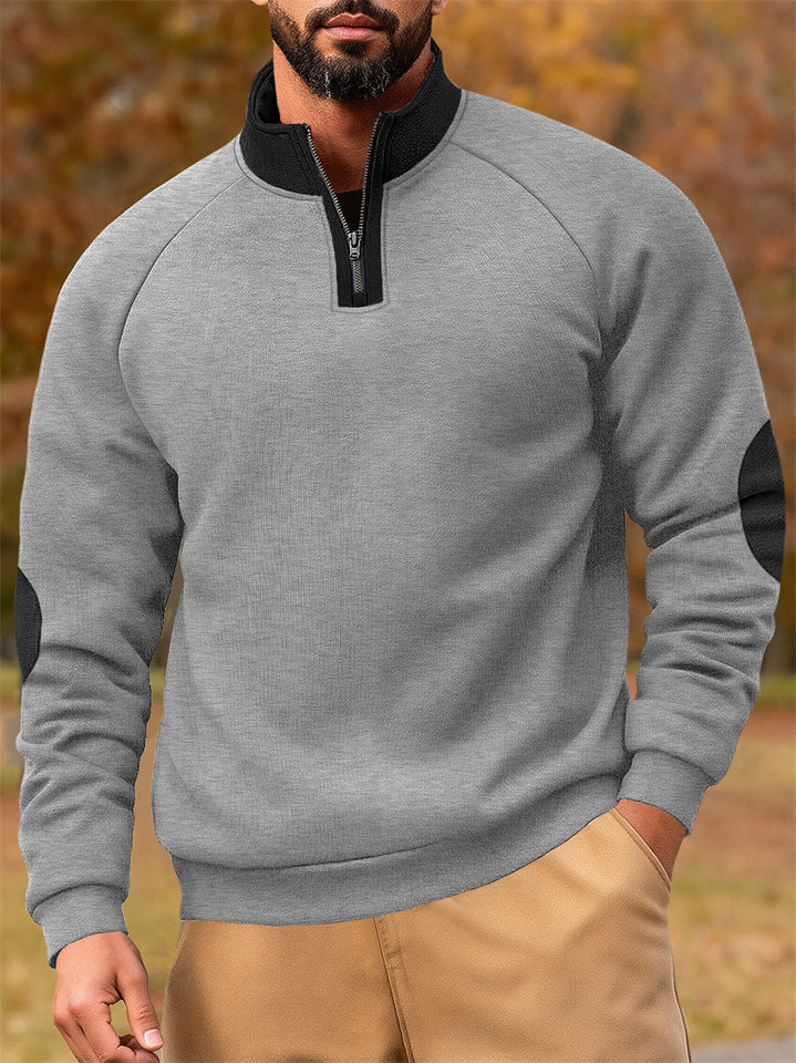 Men's Autumn Contrast Color Half Zipper Stand Collar Pullover Sweatshirts