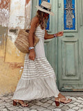 Grey White Stripe Holiday Sleeveless Sundress for Women