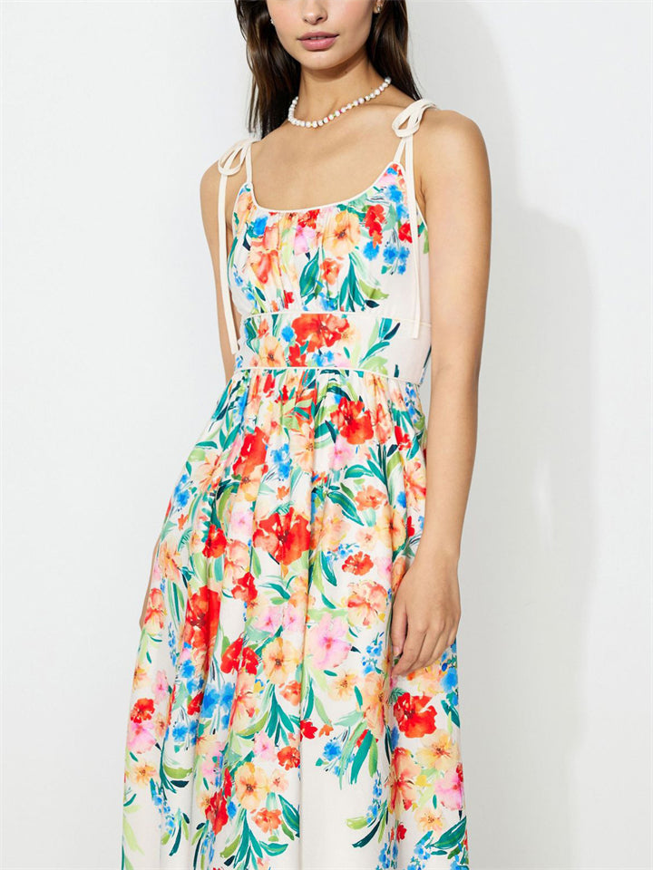 Trendy Women's High Rise Floral Print Strappy Maxi Dress