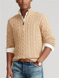Mens Quarter Zip Pullover Cable Knit Sweater