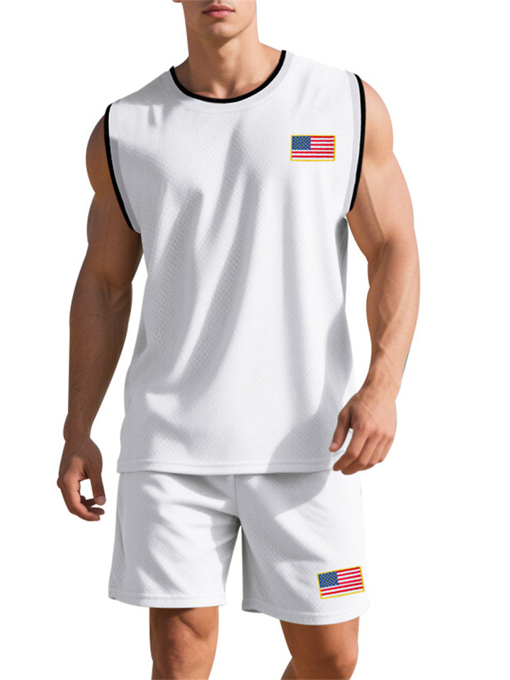 Men's Summer Round Neck Sleeveless Top and Drawstring Pants Set