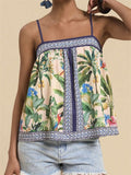 Women's Summer Holiday Style Contrast Color Print Strap Shirts