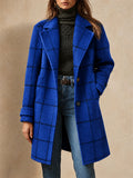 Women Plaid Wool Blend Long Lapel Single Breasted Overcoat