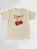 Super Cute Cherry Bowknot Print Summer T-shirts for Women