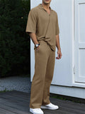 Men's 2 Pcs Summer Solid Color Lapel Top & Pants Set