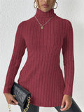 Women's Solid Color Pit Stripe High Neck Slim Fit Split Long-sleeved Sweaters