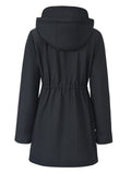 Women's Autumn Contrast Color Drawstring Waist Plaid Lining Hooded Trench Coat