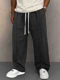 ‌Men's Casual Loose-Fit Drawstring Seam Details Staright Leg Trousers