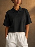 Women Short Sleeve Cropped Polo Shirt Casual Top
