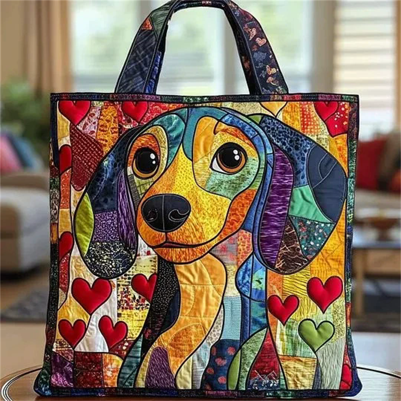 Colorful Dog Patchwork Quilted Tote Bag for Women