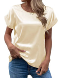 Women's Summer Simple Satin Solid Color Round Neck Short Sleeve Shirts
