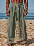 Mens' Parrot Print Elastic Waist Drawstring Wide Leg Pants