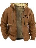 Men's Winter Simple Printed Long Sleeve Hooded Fleece Coats