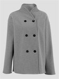 Women's Casual Solid Color Double-breasted Stand Collar Coats