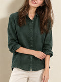 Women Casual Cotton Linen Button Down Long Sleeve Collared Shirt